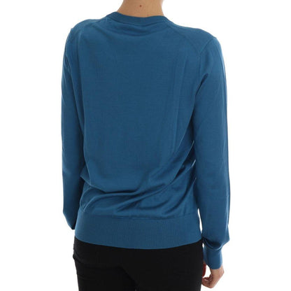 Dolce & Gabbana Blue Silk Love is Pullover Sweater