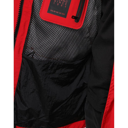 Dolce & Gabbana Red Nylon Hooded Men Full Zip Parka Jacket