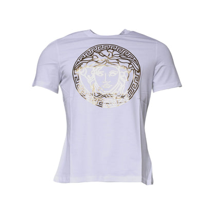 Versace White Medusa Print Cotton Crew Neck T-shirt Versace