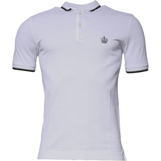 Dolce & Gabbana White Cotton Crown Collared Polo T-shirt