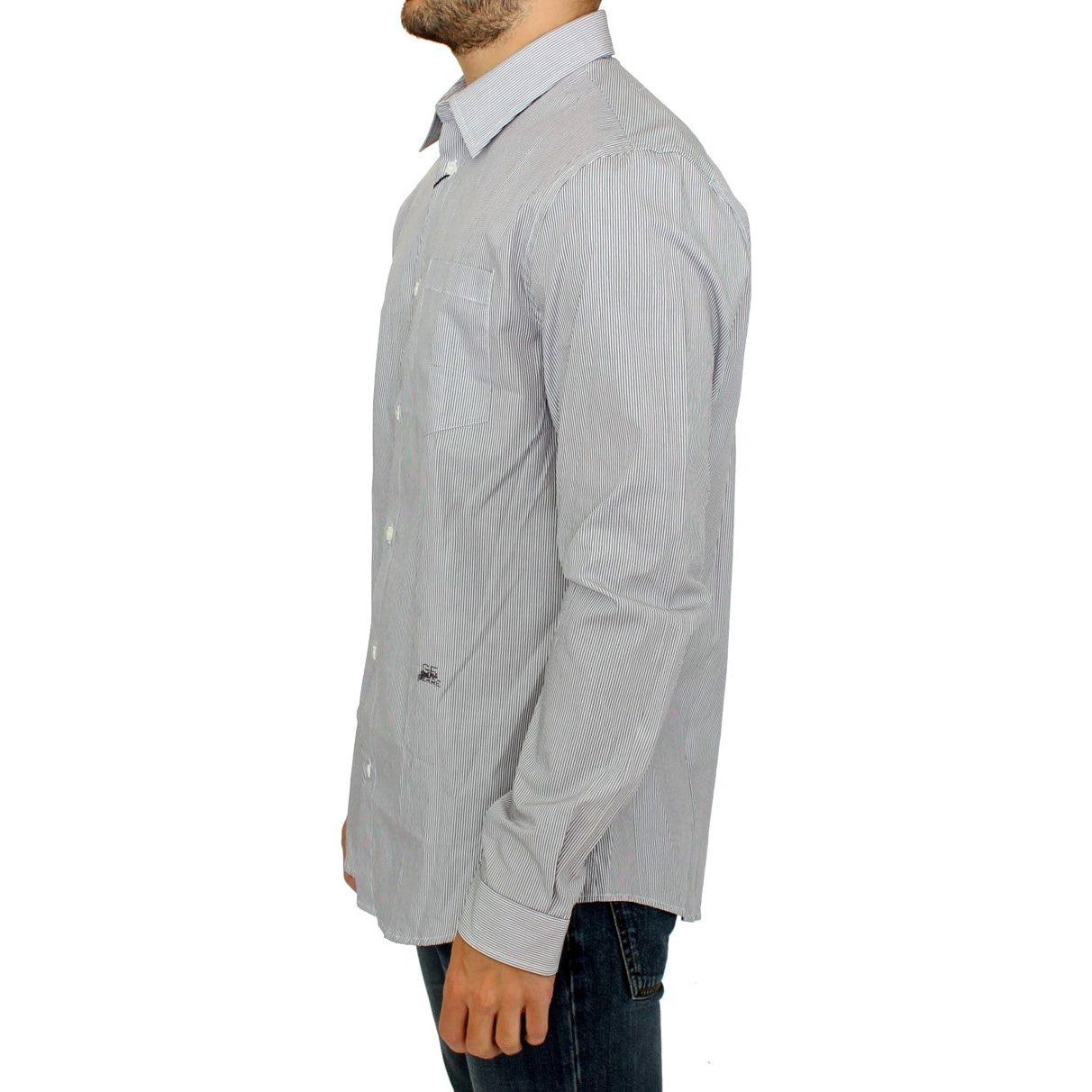 GF Ferre Gray Striped Cotton Casual Shirt