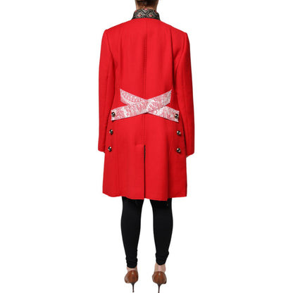 Dolce & Gabbana Red Jacquard Wool Women Trenchcoat Jacket