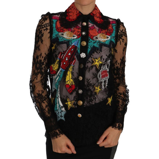 Dolce & Gabbana Floral Lace Embroidered Blouse with Crystals