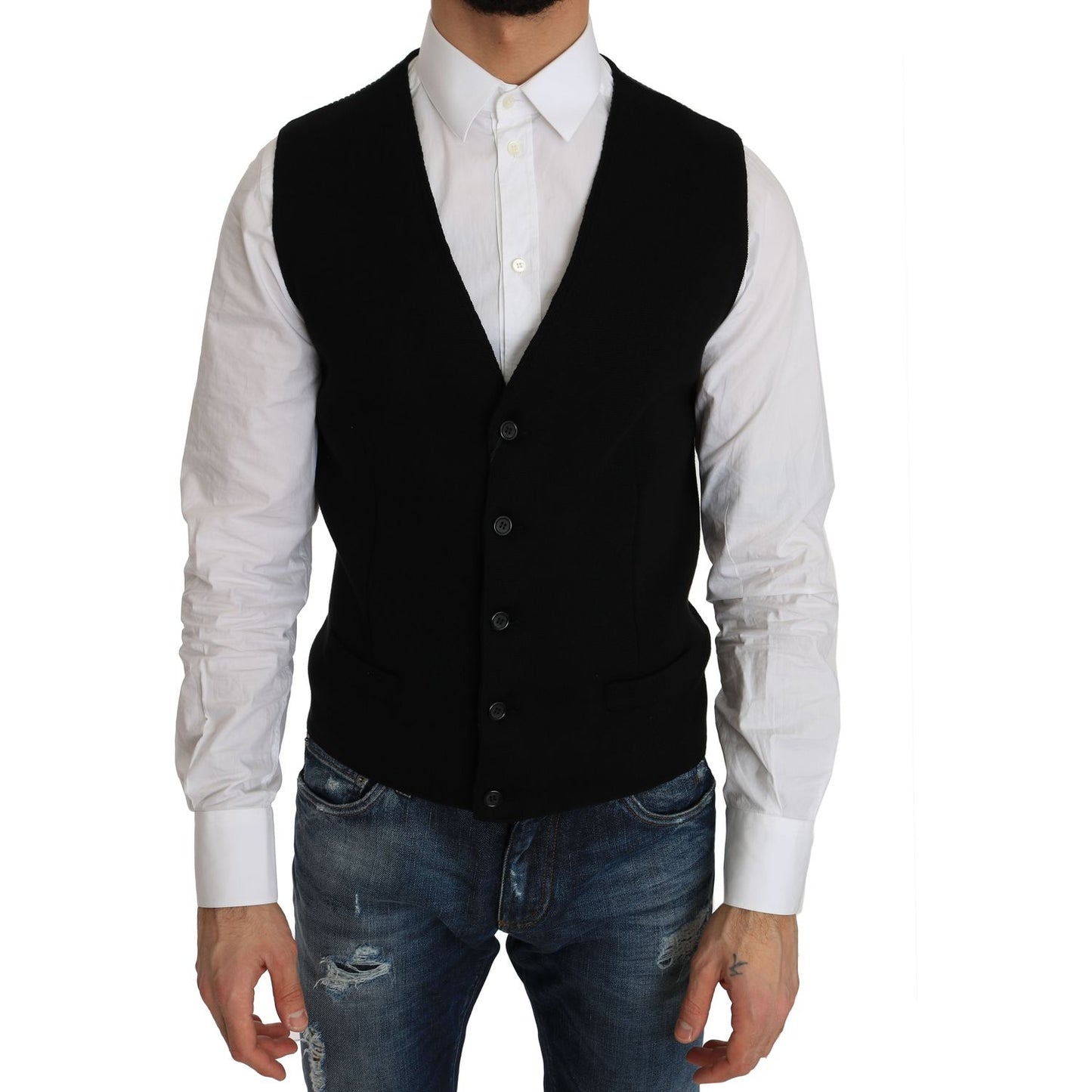 Dolce & Gabbana Sleek Black Cotton Formal Vest Dolce & Gabbana