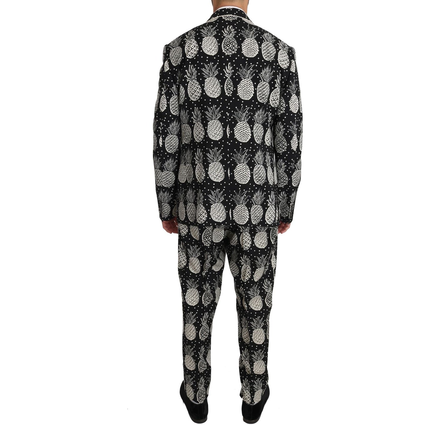 Dolce & Gabbana Chic Black Pineapple Print Wool Suit Dolce & Gabbana