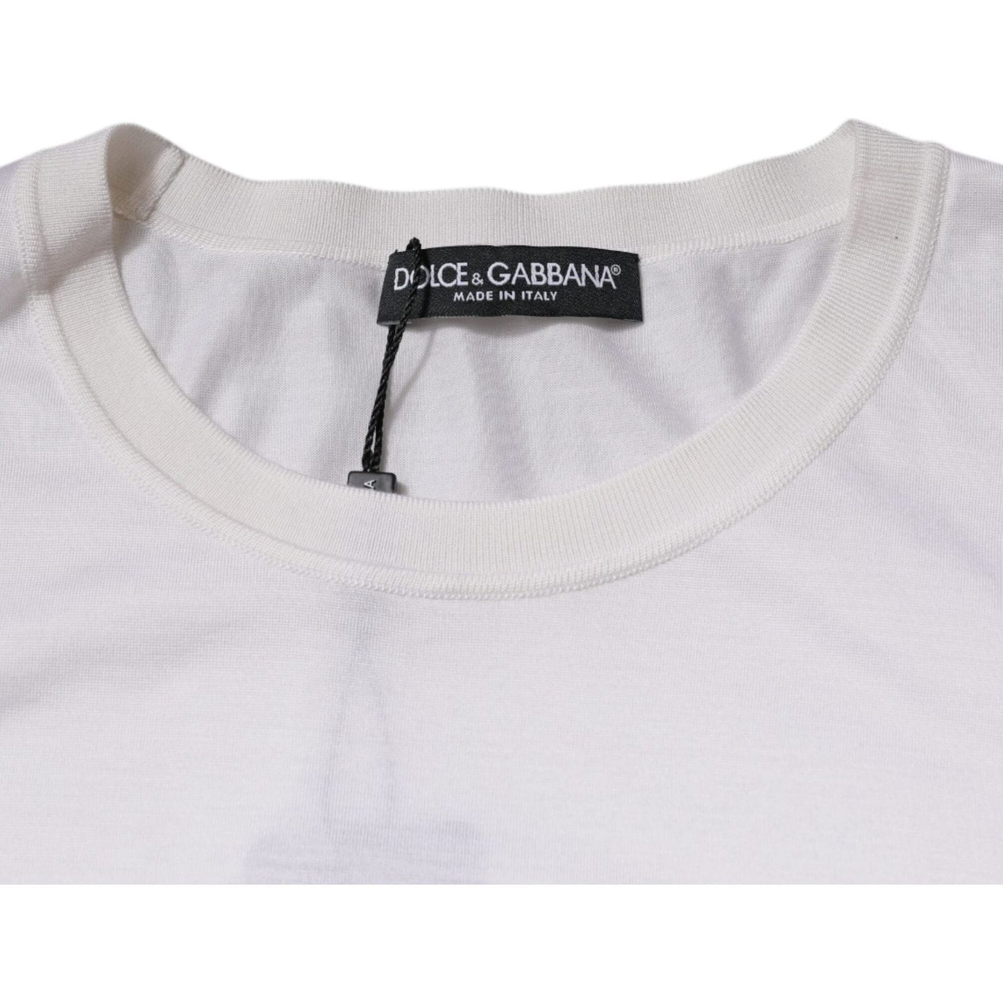 Dolce & Gabbana White Silk Crew Neck Men Pullover Sweater