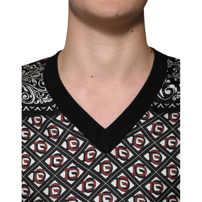 Dolce & Gabbana Black Logo Wool V-neck Pullover Sweater