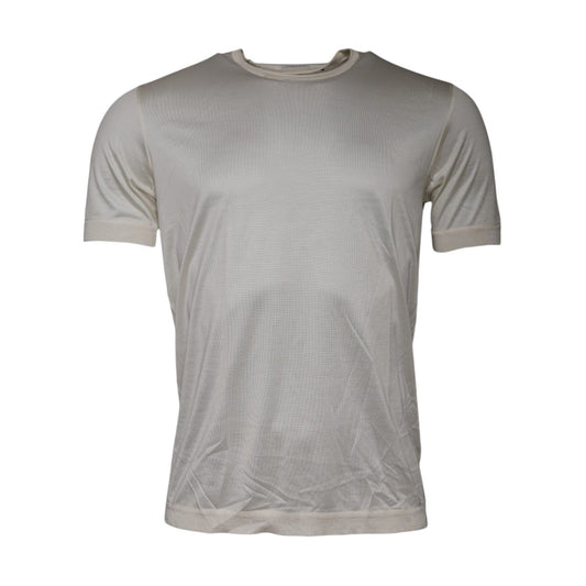 Dolce & Gabbana Off White Silk Crew Neck Short Sleeve T-shirt