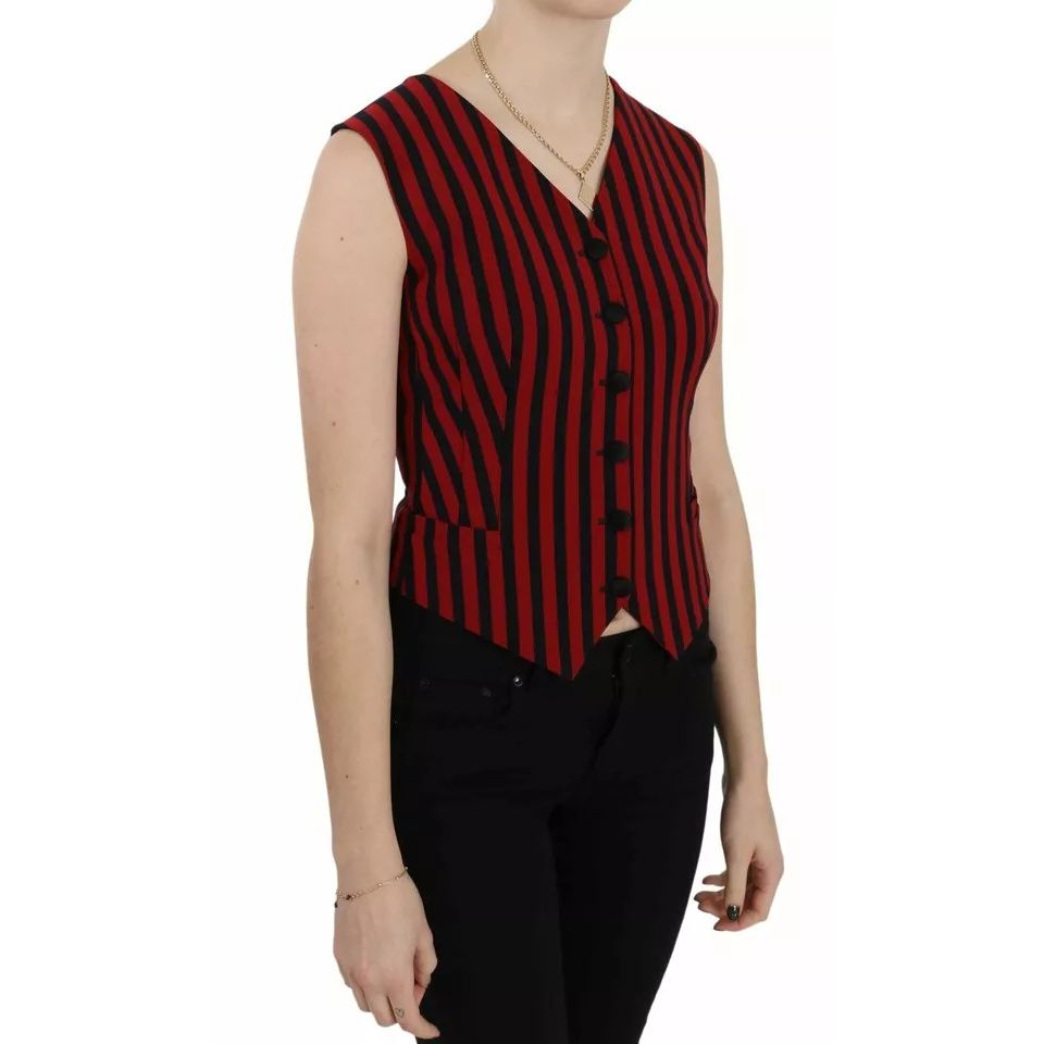 Dolce & Gabbana Red Black Stripe Vest Waistcoat Blouse Top