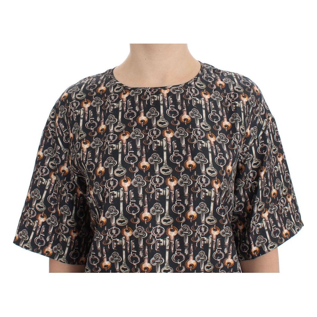 Dolce & Gabbana Enchanted Sicily Silk Blouse with Medieval Keys Print Dolce & Gabbana