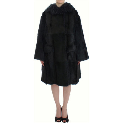 Dolce & Gabbana Black Goat Fur Shearling Long Jacket Coat