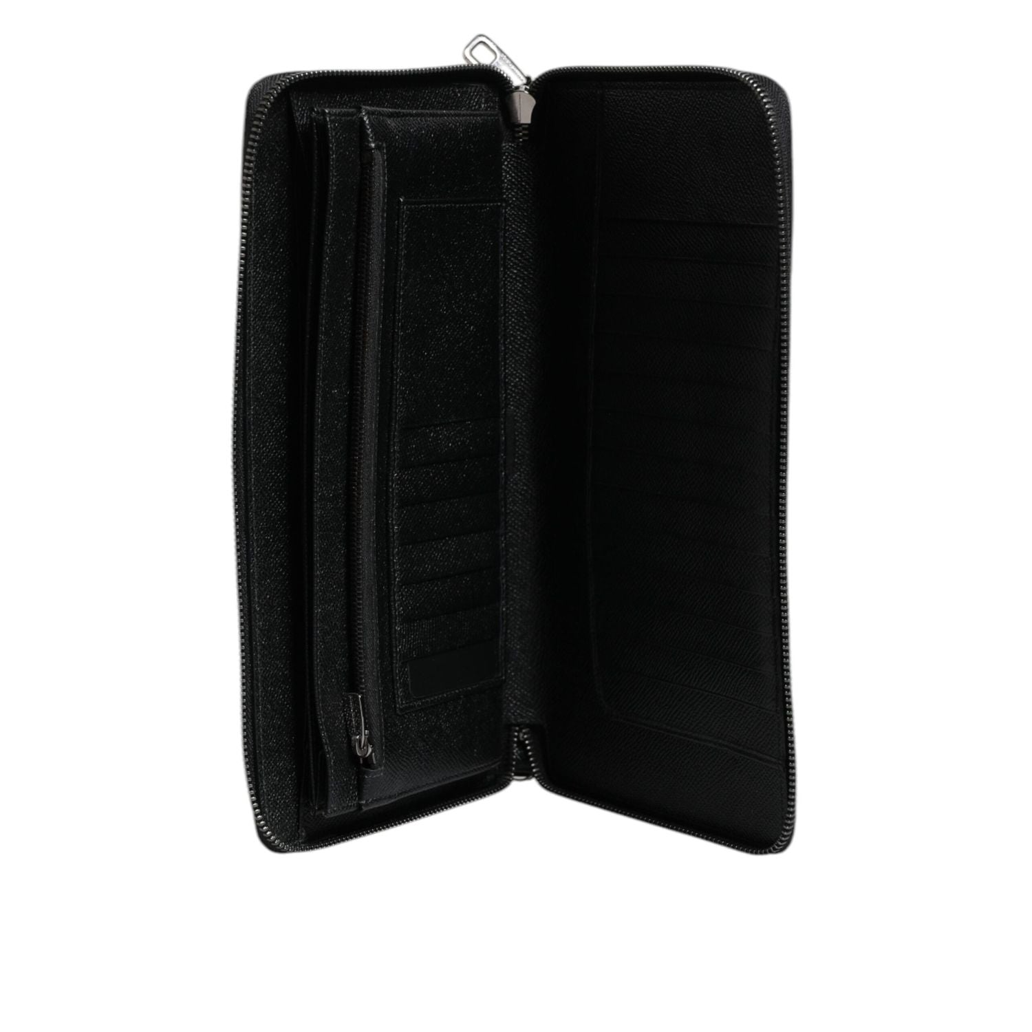 Dolce & Gabbana Black Calfskin Leather Logo Zip Around Continental Wallet