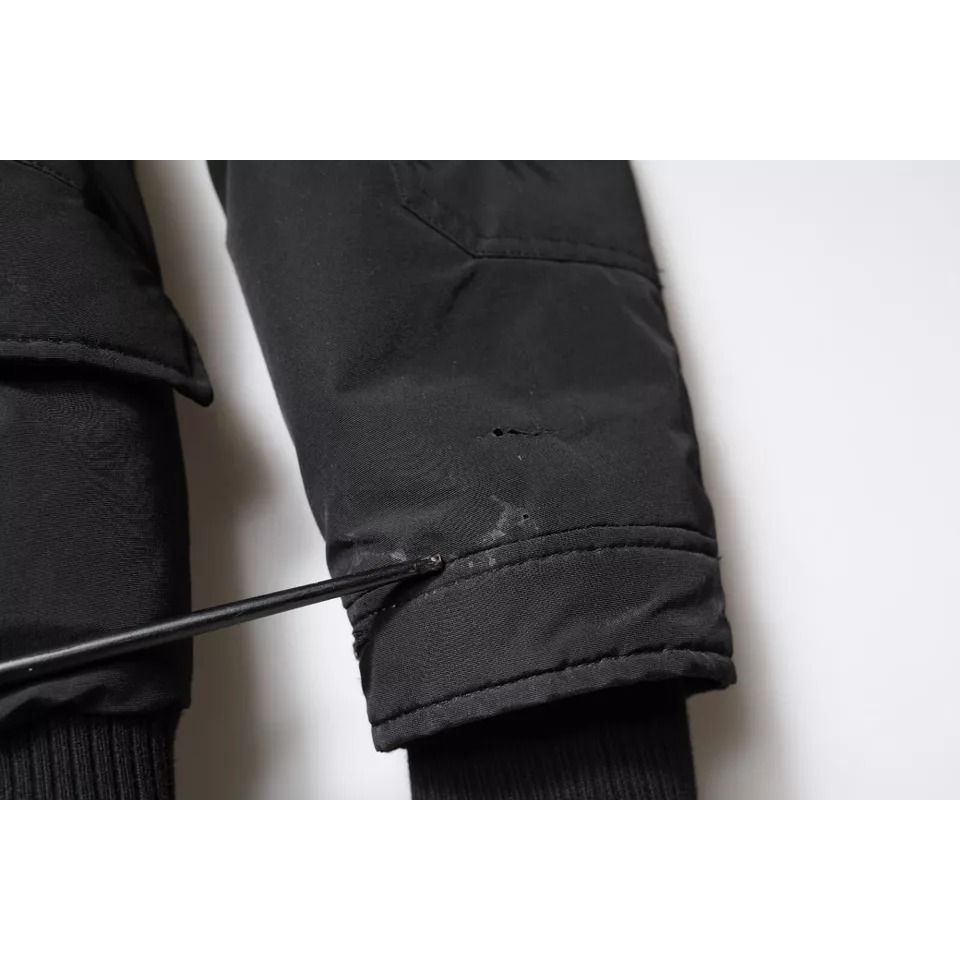 Woolrich Black Hooded Long Sleeves Fur Shearling Coat Jacket