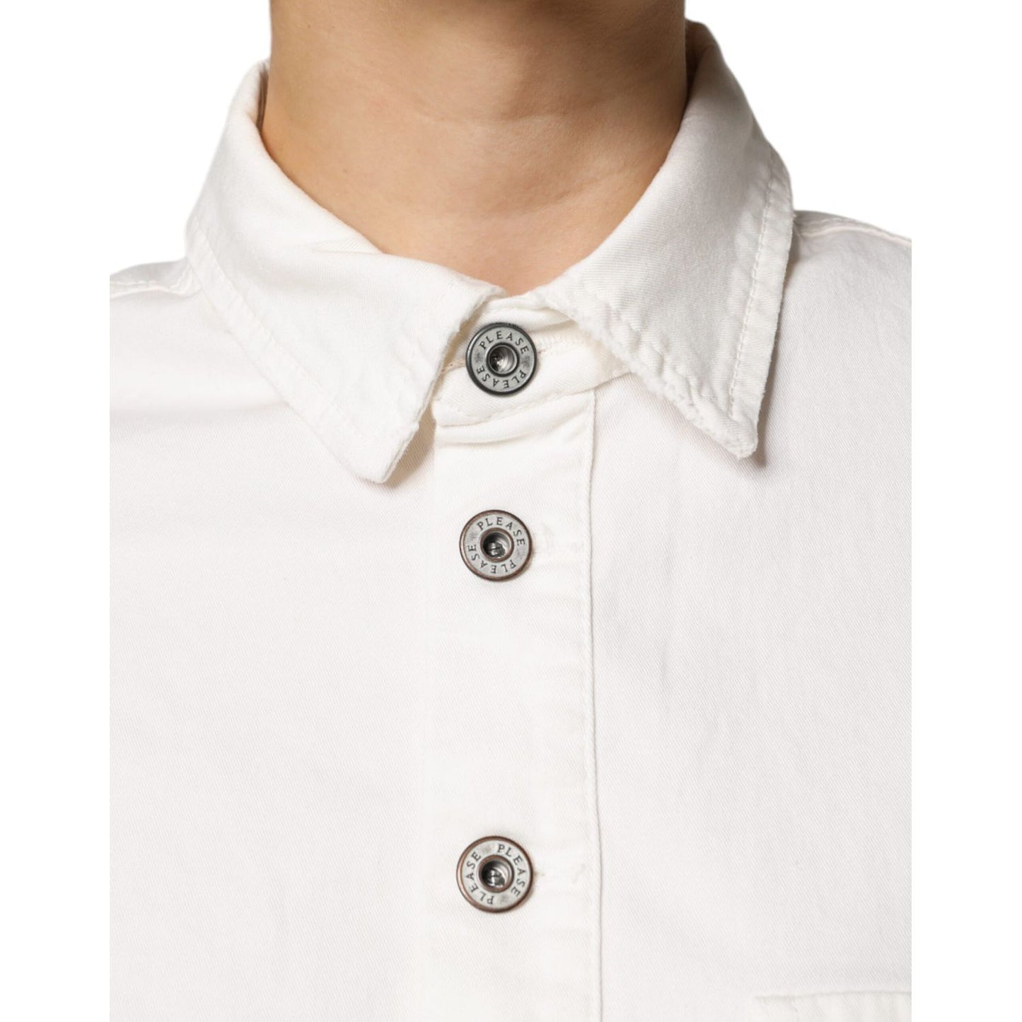 Please White Cotton Short Sleeves Button Down Romper Dress