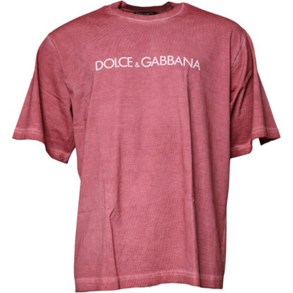 Dolce & Gabbana Pink Logo Print Cotton Crew Neck T-shirt