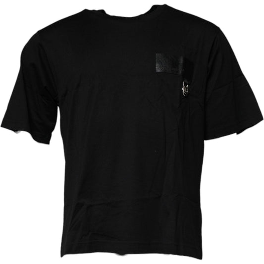 Dolce & Gabbana Black Logo Patch Cotton Crew Neck T-shirt