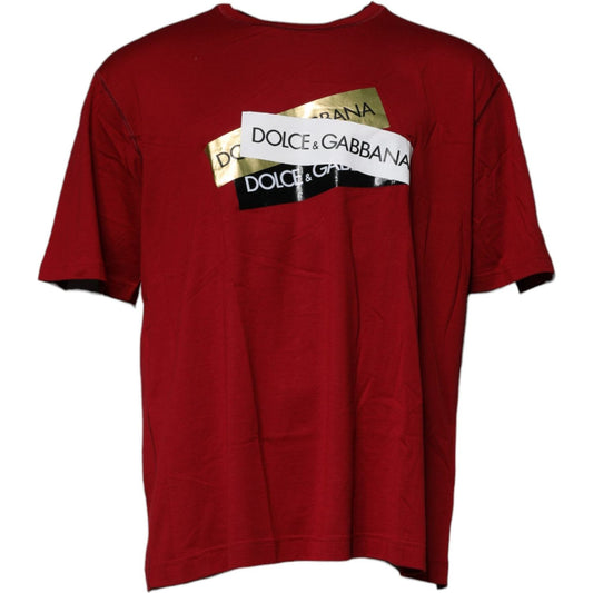 Dolce & Gabbana Red Logo Tape Cotton Crew Neck T-shirt