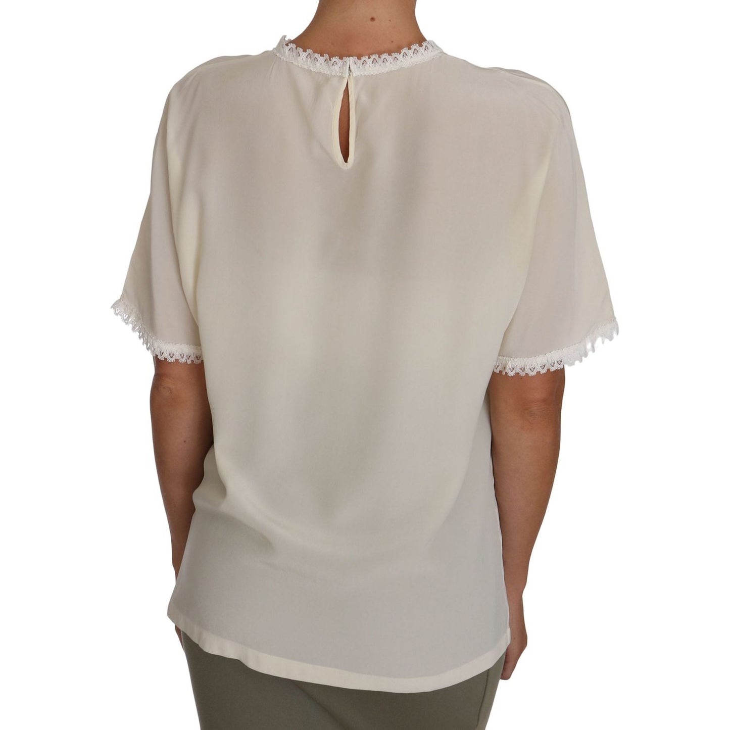 Dolce & Gabbana Cream Silk Lace-Detailed Blouse Top Dolce & Gabbana