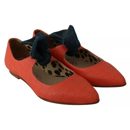 EBARRITO Orange Leather Bow Slip-on Loafers Ballet Flat Shoes