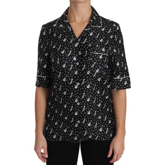 Dolce & Gabbana Silk Guitar Trumpet Print Polo Top Dolce & Gabbana