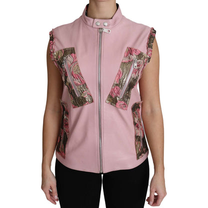 Dolce & Gabbana Pink Zippered Lamb Sleeveless Vest Leather Jacket