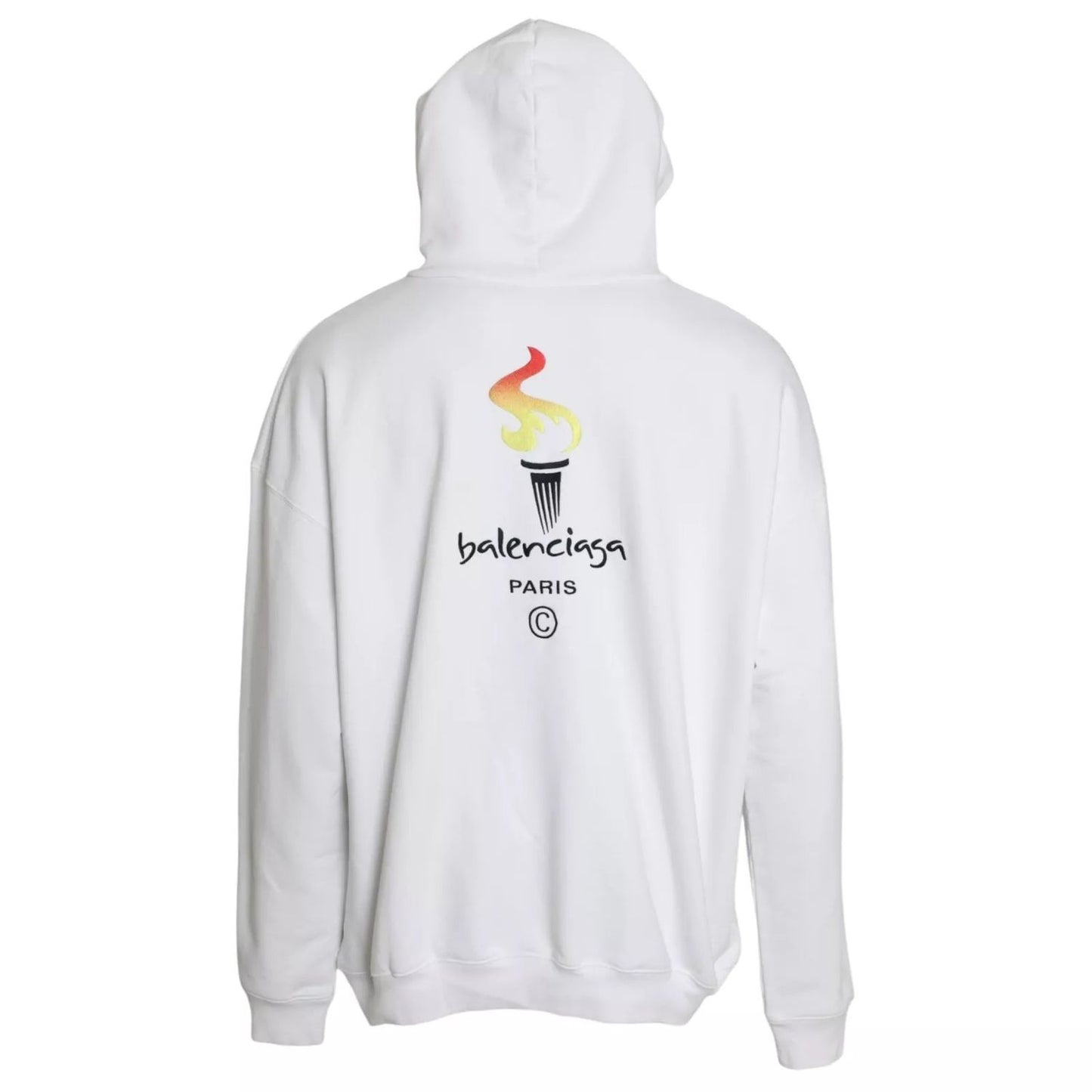 Balenciaga White Cotton Logo Hooded Pullover Oversize Sweater Balenciaga
