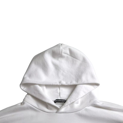 Balenciaga White Cotton Logo Hooded Pullover Oversize Sweater Balenciaga