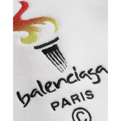 Balenciaga White Cotton Logo Hooded Pullover Oversize Sweater Balenciaga