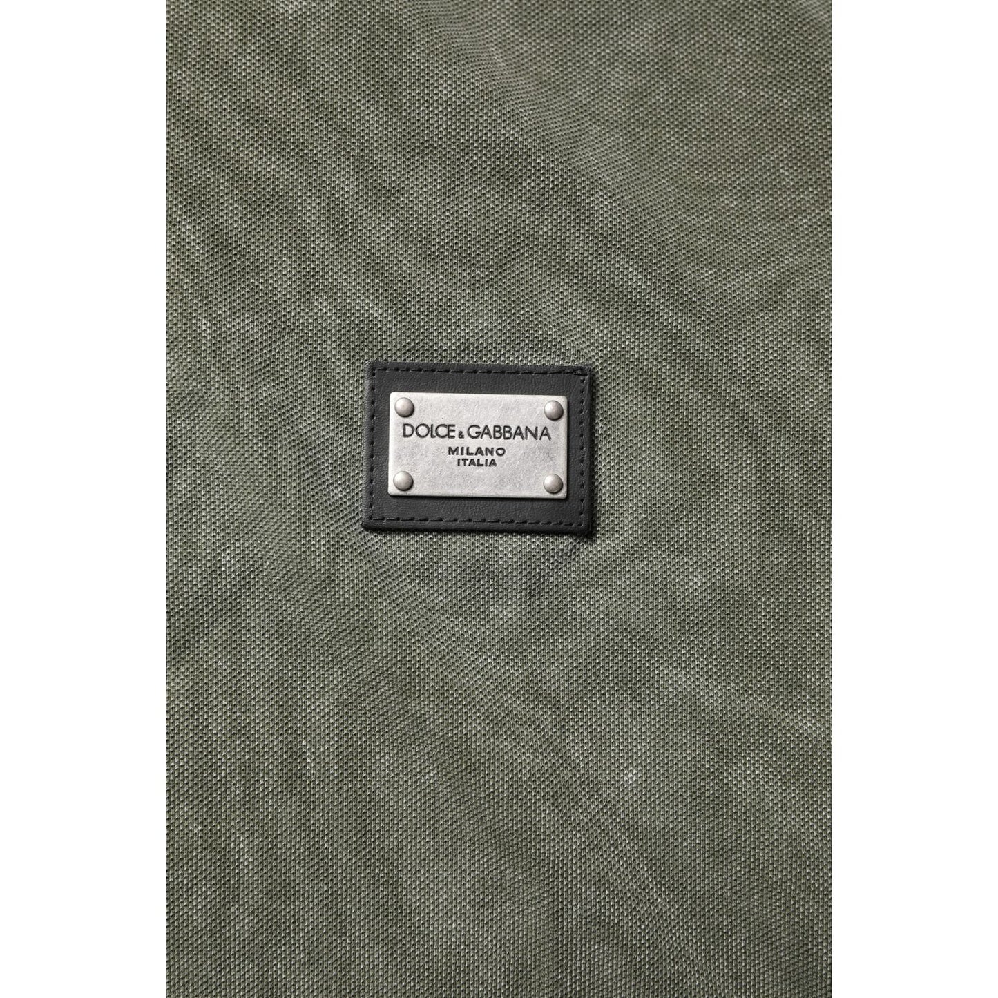 Dolce & Gabbana Army Green Logo Plaque Cotton Polo Shirt T-shirt