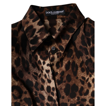 Dolce & Gabbana Brown Leopard Silk Button Down Coat Jacket