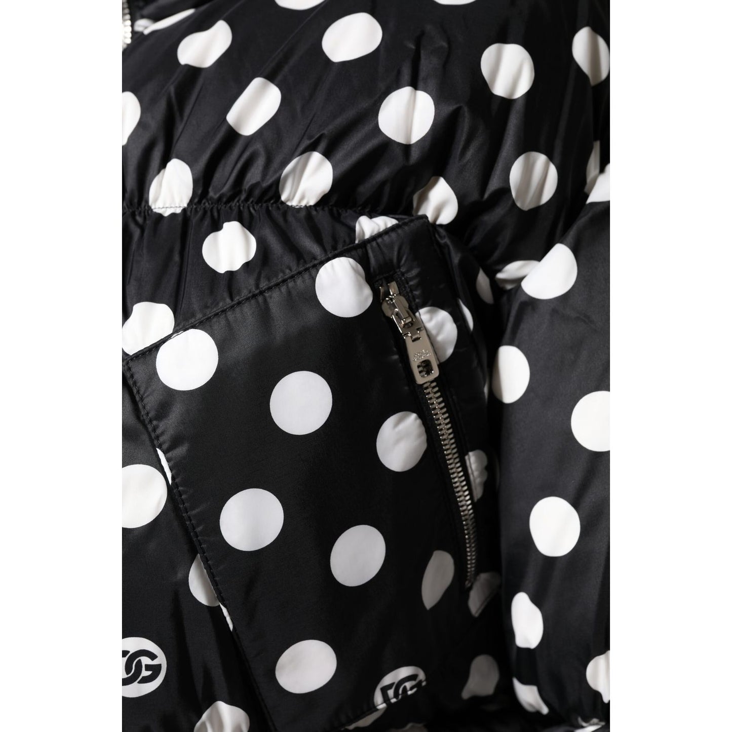 Dolce & Gabbana Black White Polka Dot Full Zip Puffer Jacket