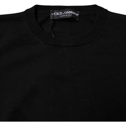 Dolce & Gabbana Black Wool Knit Crew Neck Pullover Sweater