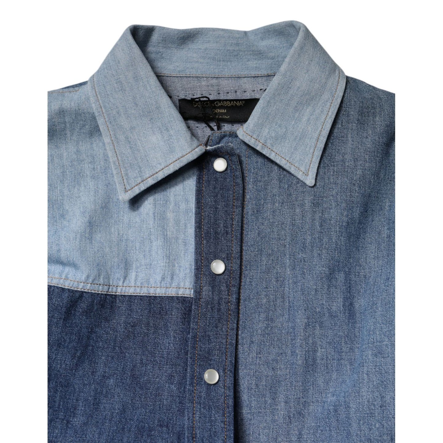 Dolce & Gabbana Blue Cotton Button Up Collared Long Sleeve Top