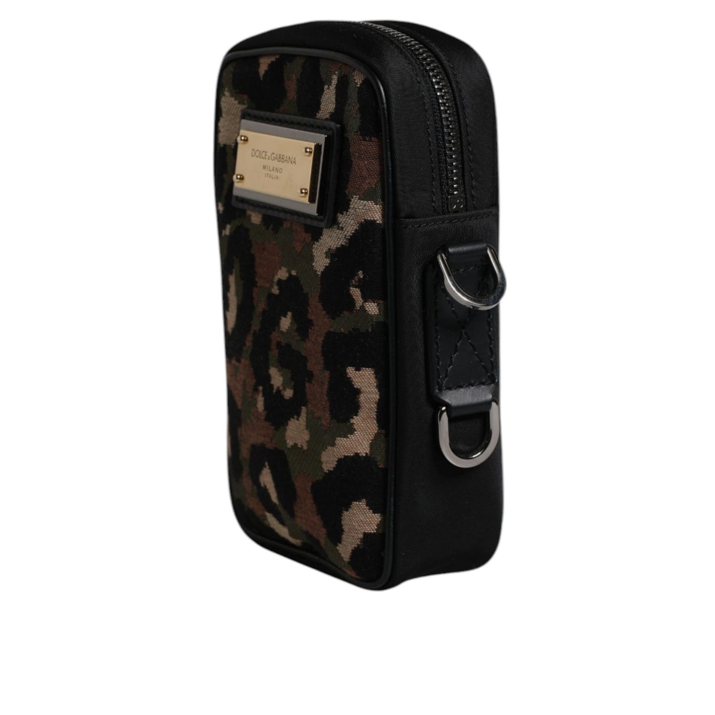 Dolce & Gabbana Multicolor Leopard Jacquard Logo Plaque Neck Strap Bag