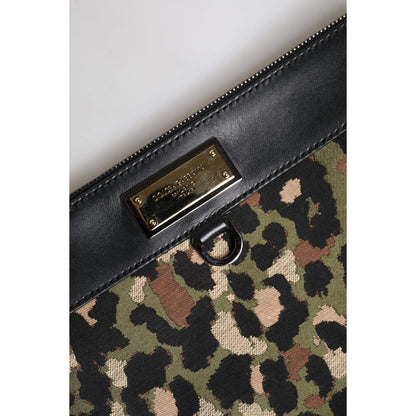 Dolce & Gabbana Multicolor Leopard Jacquard Print Logo Plaque Pouch Bag