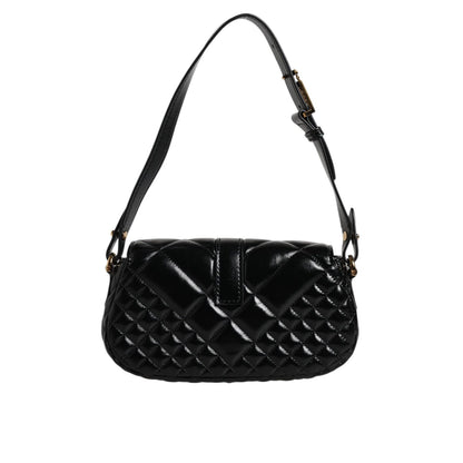 Versace Black Calf Leather Quilted Shoulder Strap Bag