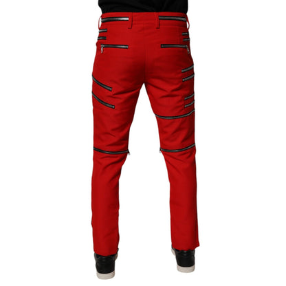 Dolce & Gabbana Red Zipper Embellished Straight Pants