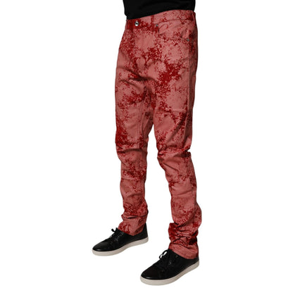 Dolce & Gabbana Red Tie Dye Cotton Skinny Men Denim Jeans