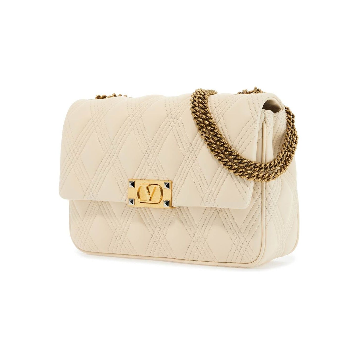 Valentino Garavani quilted shoulder bag butter white with golden chain