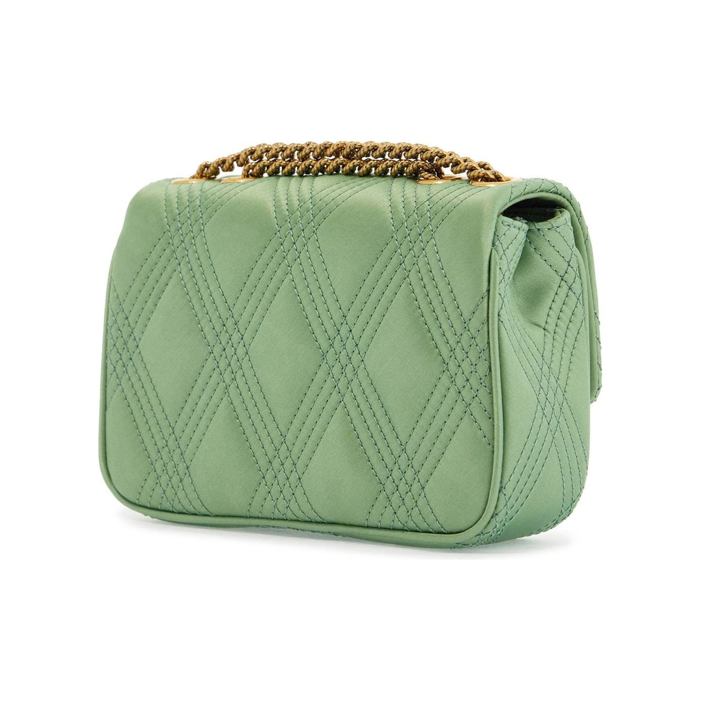 Valentino Garavani small quilted green silk shoulder bag with chain