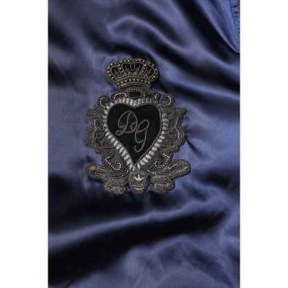 Dolce & Gabbana Blue Nylon DG Crown Full Zip Bomber Jacket