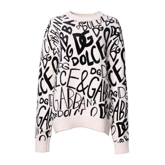 Dolce & Gabbana White Black Logo Print Women Pullover Sweater
