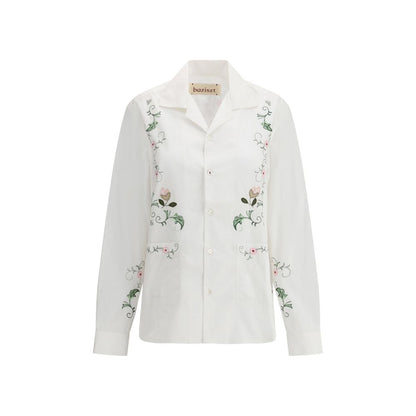 Baziszt White Cotton Pattern Shirt