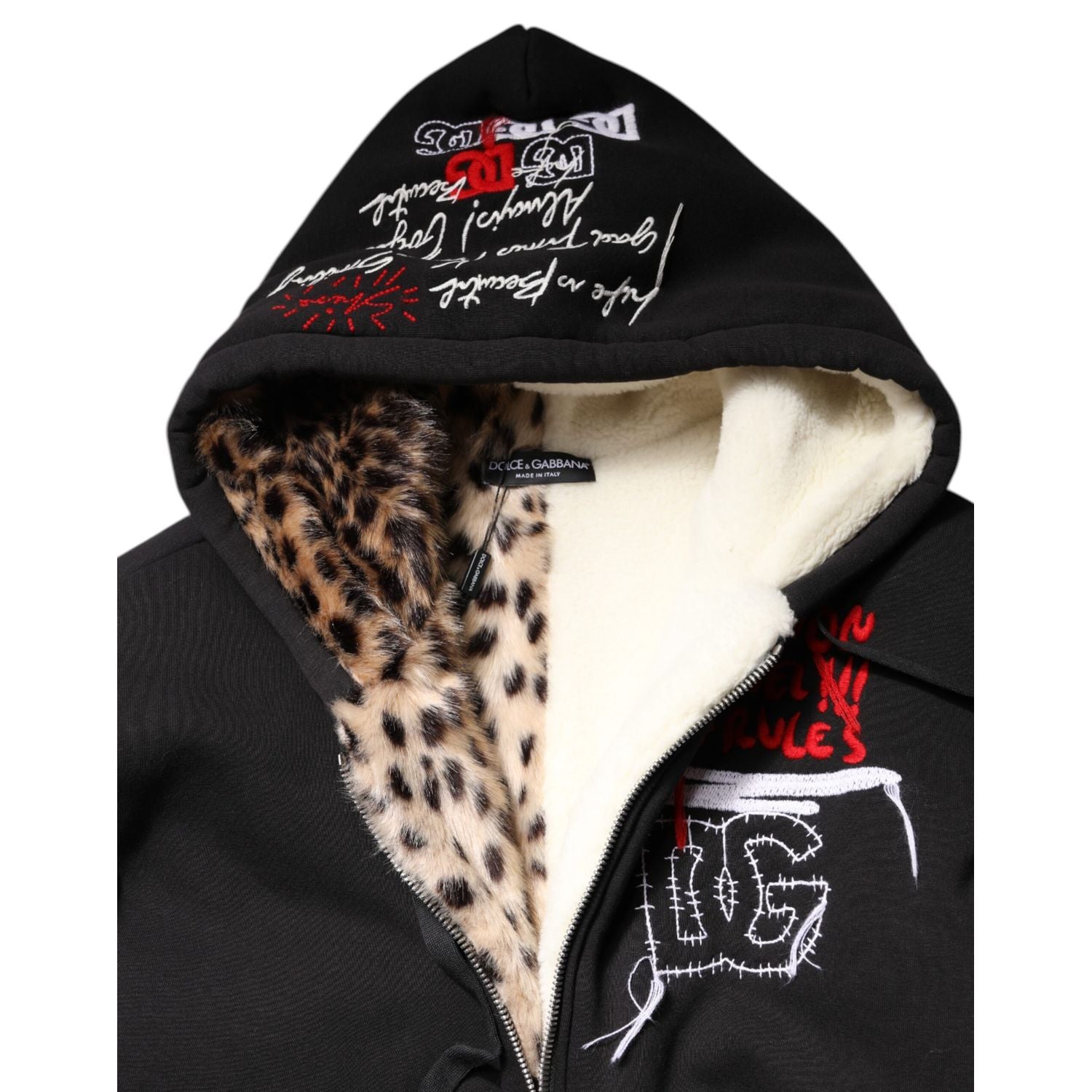 Dolce & Gabbana Black Embroidered Full Zip Hooded Jacket