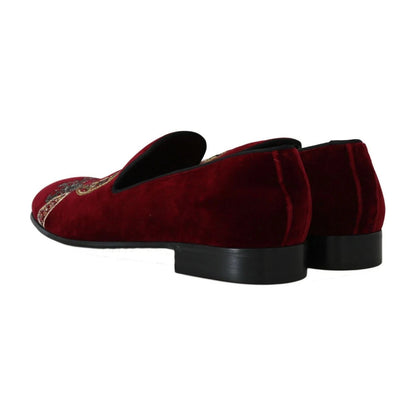Dolce & Gabbana Bordeaux Velvet Loafers Gun Horseshoe Shoes
