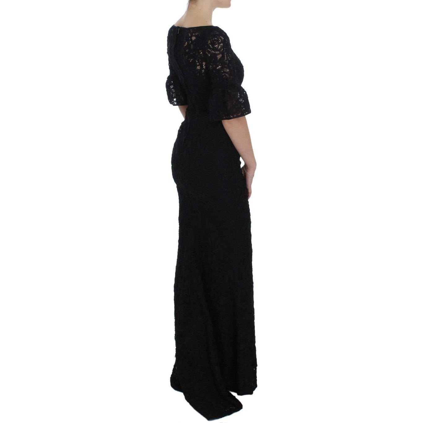 Dolce & Gabbana Elegant Black Floral Lace Maxi Dress Dolce & Gabbana