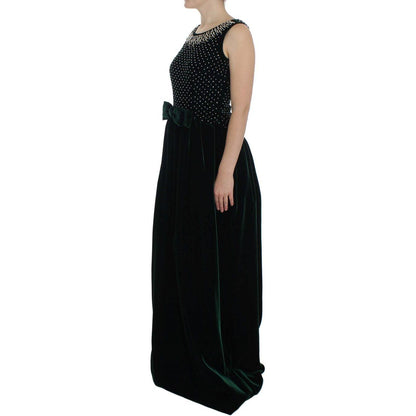 Dolce & Gabbana Green Velvet Crystal Long Maxi Dress