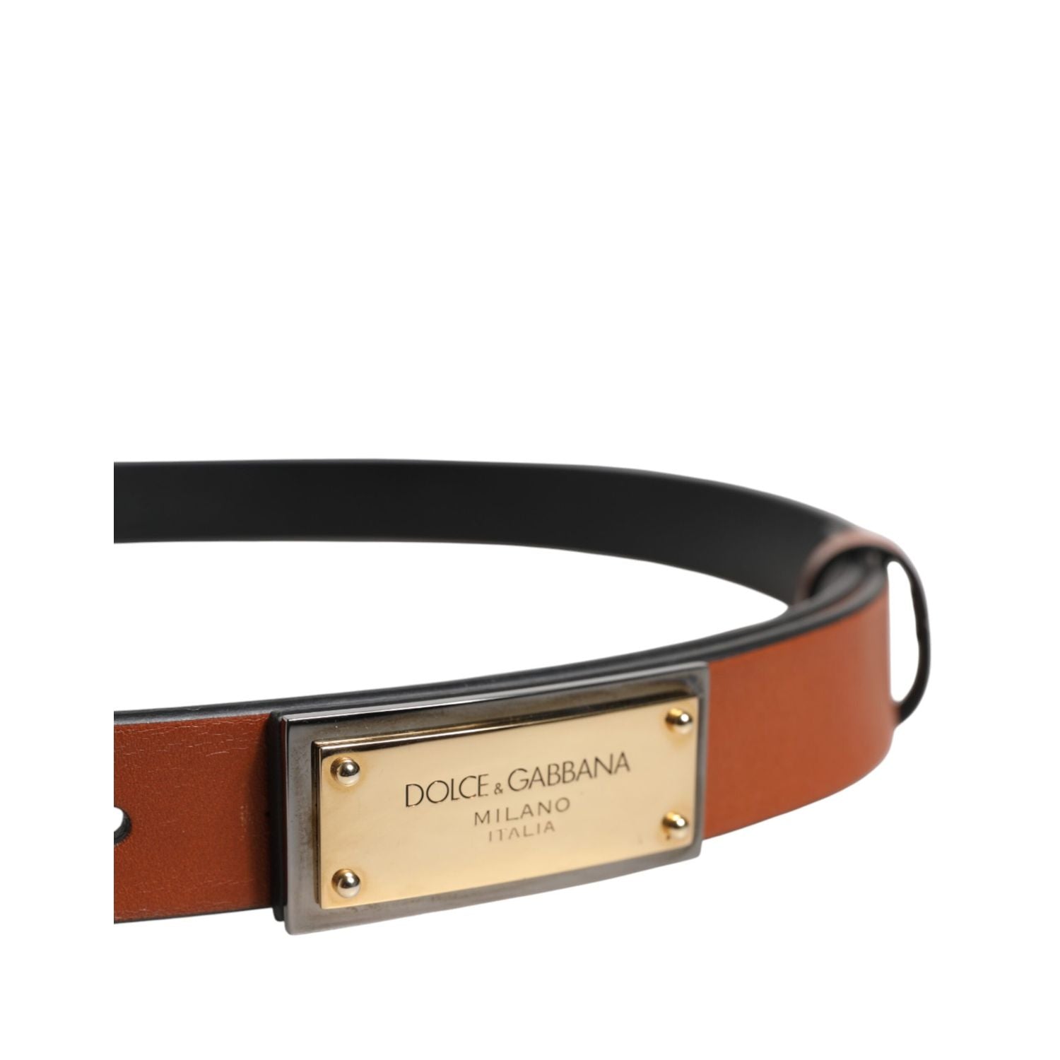 Dolce & Gabbana Brown Leather Gold Rectangle Buckle Belt