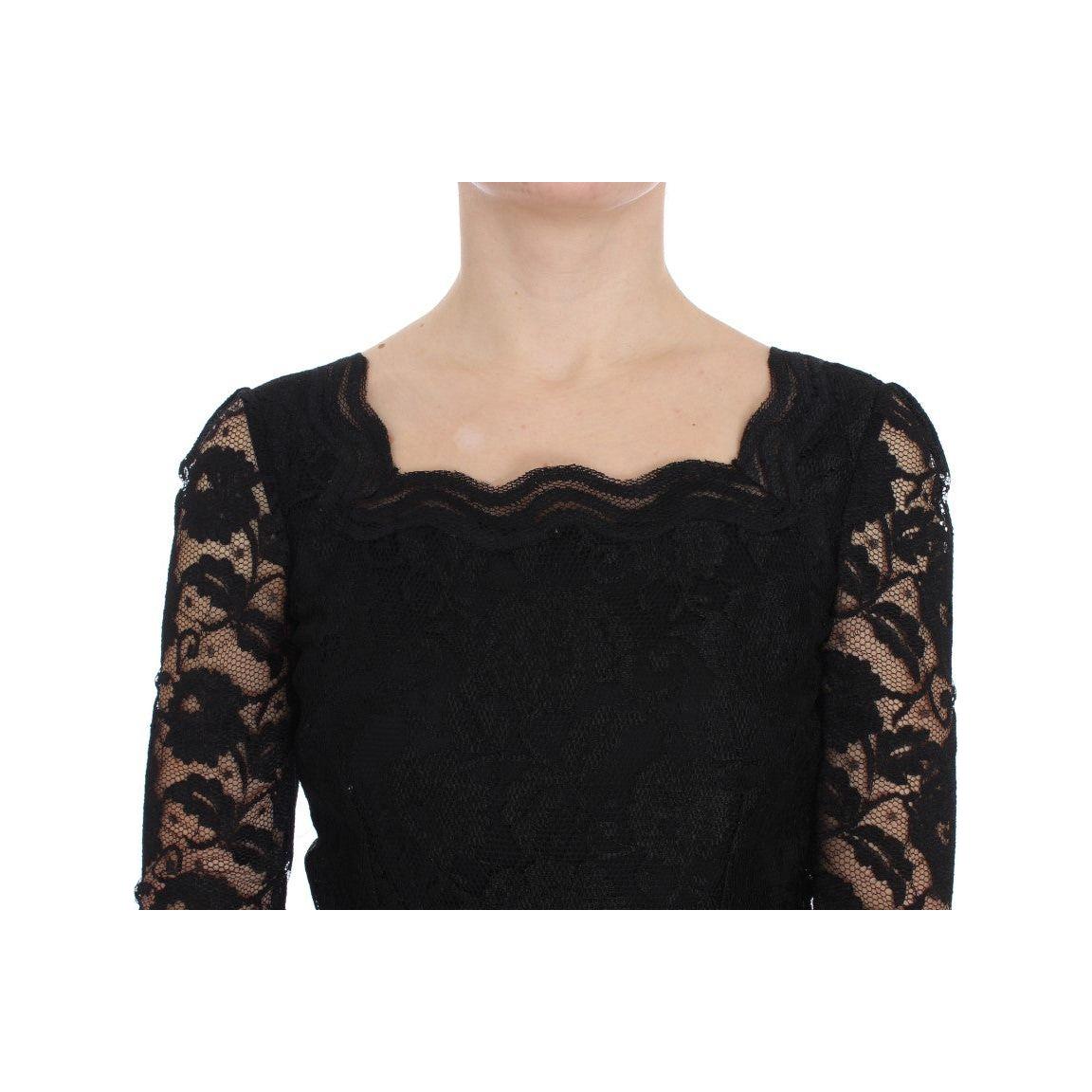 Dolce & Gabbana Elegant Black Floral Lace Maxi Dress Dolce & Gabbana