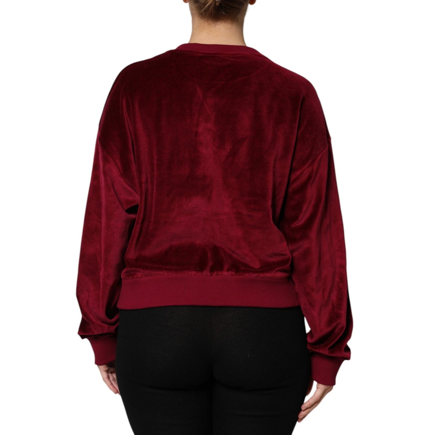 Dolce & Gabbana Red Cotton Velvet Crew Neck Pullover Sweater